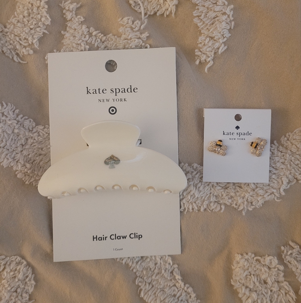 KATE SPADE White Hair Claw Clip and Bee Earrings